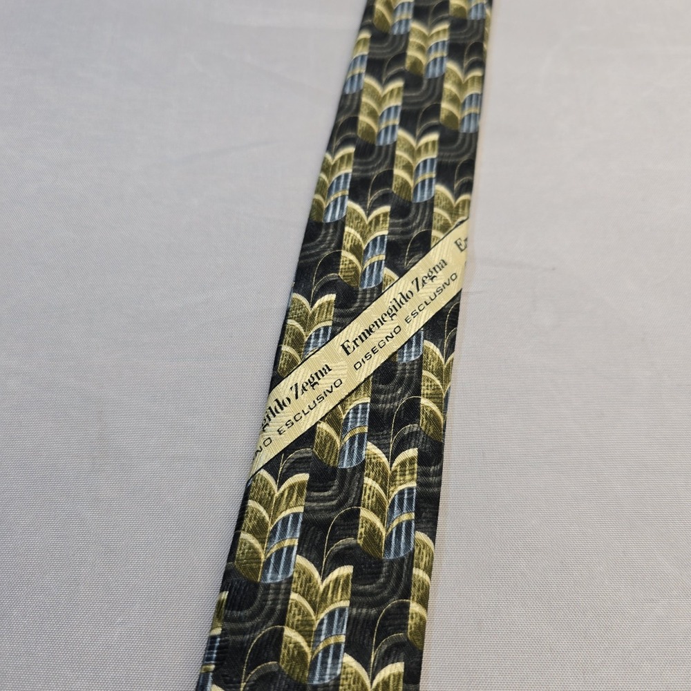 Ermenegildo Zegna Disegno Esculsivo Silk Tie 57.5x3.5 Geometric Design - Picture 3 of 9